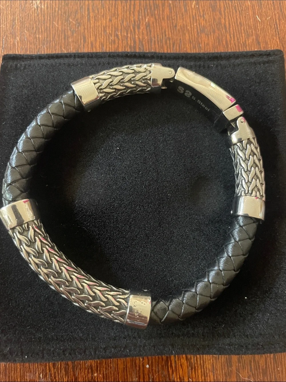 LEGACY for MEN by Simone I. Smith Black Leather Bracelet in Stainless Steel. NWT